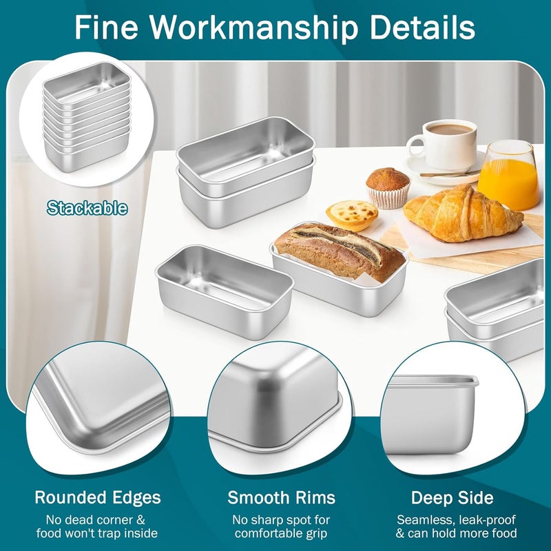 TeamFar Mini Loaf Pan, 8 PCS Stainless Steel Loaf Pans for Baking Bread, 6.3 x 3.5 Inch Bread Baking Pan for Homemade Bread, Meatloaf, Cake and Brownies, Non-Toxic, Oven & Dishwasher Safe - Image 4